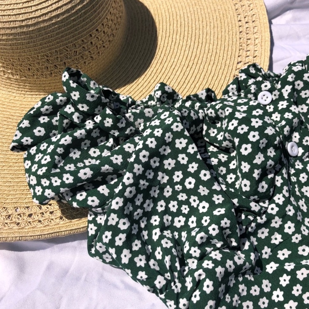 @EMRATA VERTE GREEN WHITE FLORAL SUMMER SUN DRESS - Picture 4 of 8